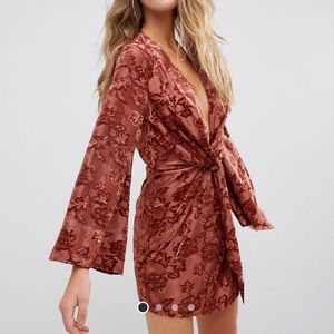 Misguided devore twist front mini dress in rust